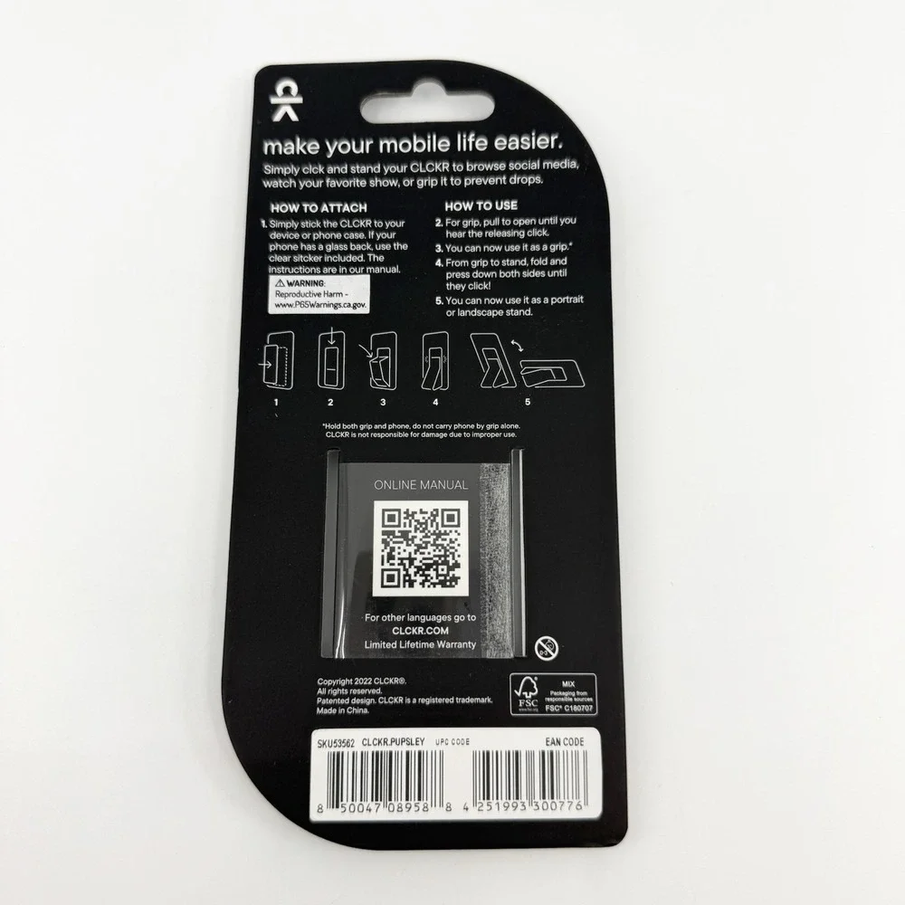 CLCKR Cell Phone Ring Holder Finger Stand, Phone Kickstand iPhone Compatible NEW - Picture 2 of 2